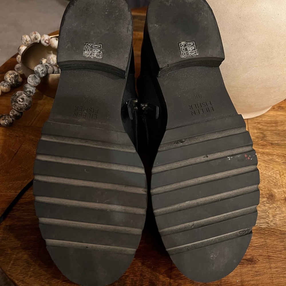 Eileen Fisher Black Leather Combat Boots - Picture 5 of 12